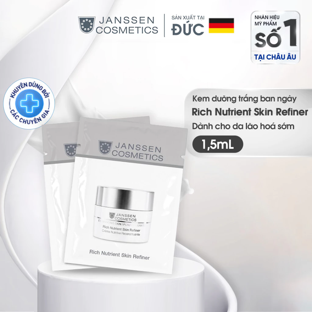 Kem dưỡng trắng mịn da, nâng cơ ban ngày dành cho da lão hoá sớm Janssen Cosmetics Rich Nutrient Skin Refiner Gói 1.5ml