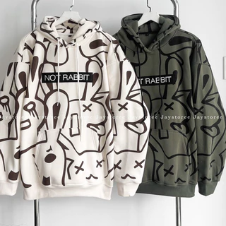 Áo hoodie họa tiết in kín thân trước và thân sau - Áo nỉ mũ chui thỏ Rabbit in kín phong cách hàn quốc ulzzang freesize