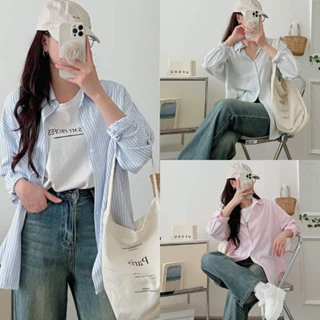 Áo Sơ Mi Kẻ Sọc Dài Tay 1 Túi Form Rộng Ulzzang, Labibi