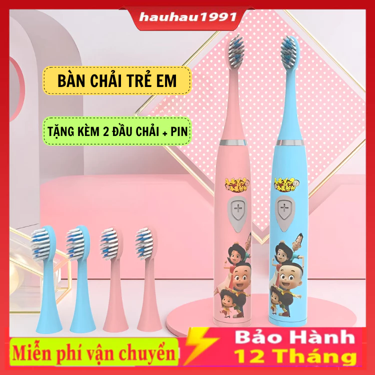 Bàn Chải Điện Cho Bé dùng Pin,đầu lông cực dầy mịn cho bé 3-12 tuổi cao cấp, Bảo Hành 12 Tháng