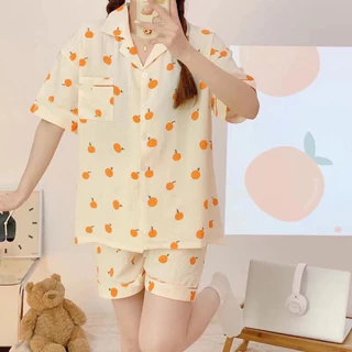 Bộ ngủ pijama Trái cam đùi kate lụa loại 1 yêu luôn