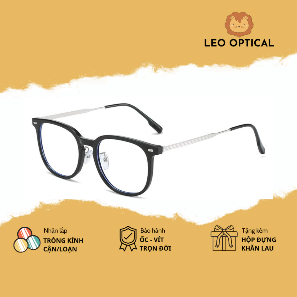 Kính mắt cận vuông bầu dáng mắt to cho nam nữ Y2K thời trang trẻ học sinh LEO OPTICAL 7011