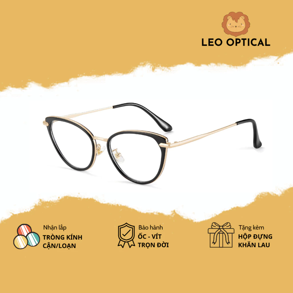[𝐕𝐈𝐏] Kính cận mắt mèo nữ gọng nhựa cao cấp phối kim loại sang chảnh LEO OPTICAL 6073