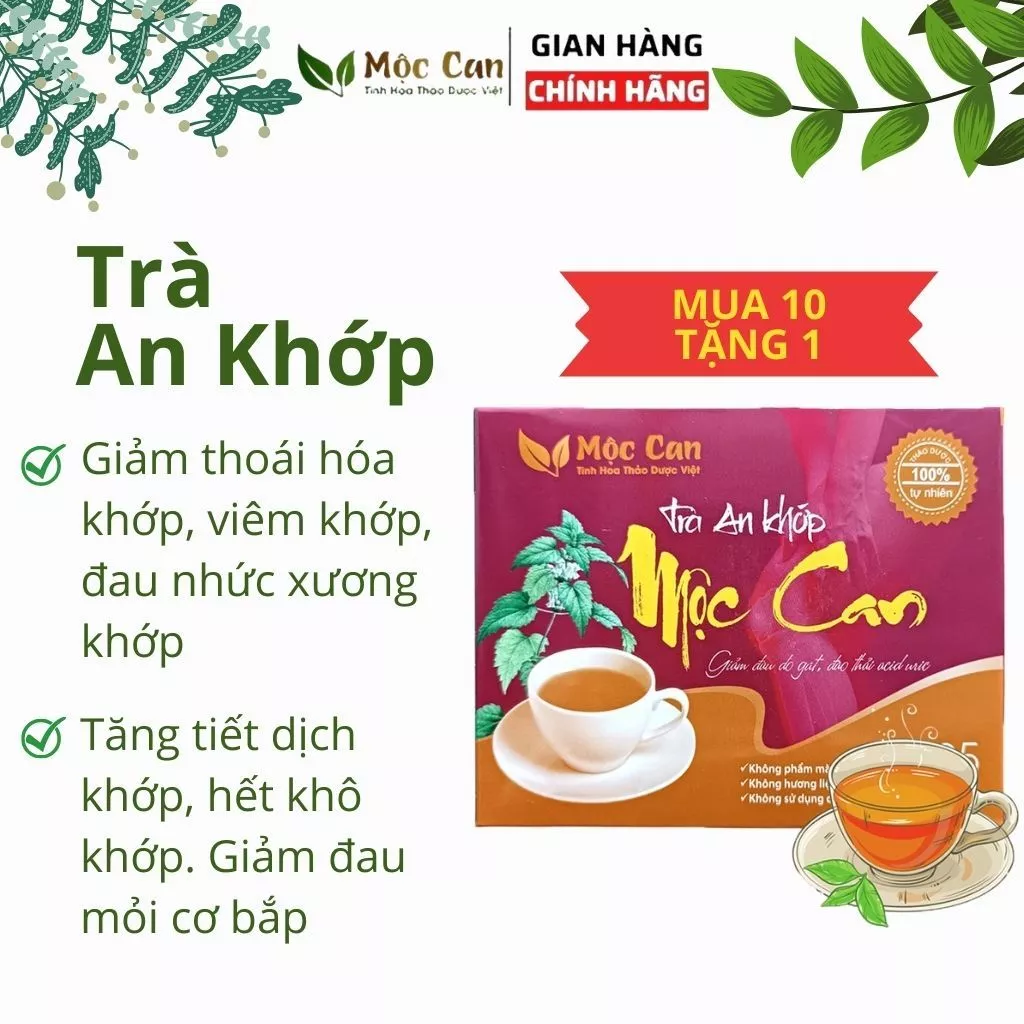 Trà Xương Khớp Mộc Can, Trà thảo dược giảm đau do gút, ngăn ngừa thoái hoá xương khớp, giảm khô khớp. Hộp 25 túi lọc