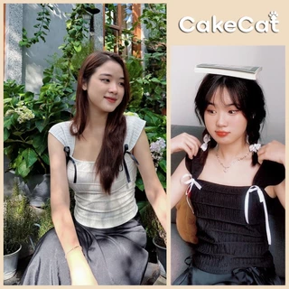 Áo Croptop Cổ Vuông Áo 2 Dây Bản To Dây Nơ AudreyTop Co Giãn Thoải Mái Áo Nữ Sát Nách Mặc Mùa Hè Đi Biển Cakecat