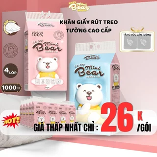 Khăn giấy rút minibear treo tường 1280 tờ, dập vân 4D, siêu dai và mềm mịn, chuyên dùng cho mẹ và bé.