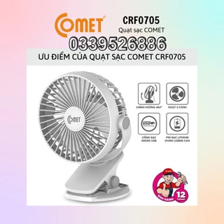 Quạt Sạc Tích Điện Mini Kẹp Bàn Comet CRF0705 5W Đế Kẹp Xe Đẩy Hoặc Để Bàn Xoay 360 Độ