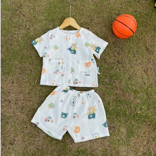 Pijama bé trai tay ngắn quần đùi xô cotton Áo Lá Homewear A105, đồ bộ cộc tay cho bé trai