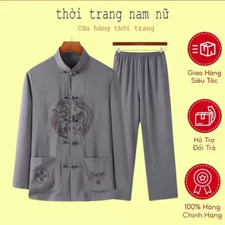 Trang Phục Đời Đường Trang Phục Cho Bố Người Trung Niên Và Già Trang Phục Xuân Hè Áo Sơ Mi Tay Dài Chất Đũi Thái