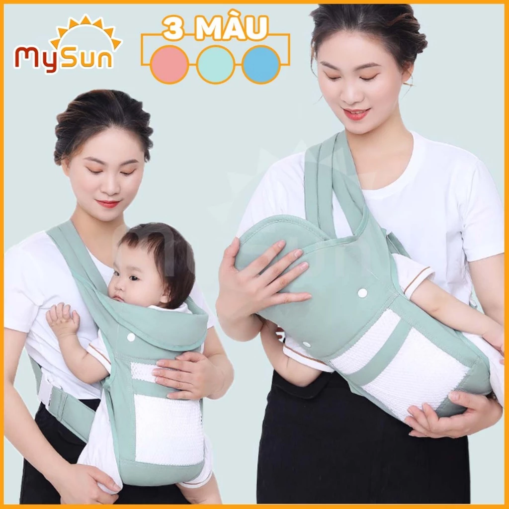 Địu vải lưới cho em bé sơ sinh 4 tư thế đi xe máy có đỡ cổ an toàn chính hãng MySun