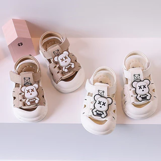 Dép sandal tập đi cho bé trai bé gái đính gấu XX mũi cao chống vấp êm chân chống trơn trượt sz 16-20