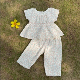 Pijama bé gái tay ngắn quần dài xô muslin Áo Lá Homewear A123, bộ đồ ngủ bé gái xô đũi mát nhẹ mặc ngủ