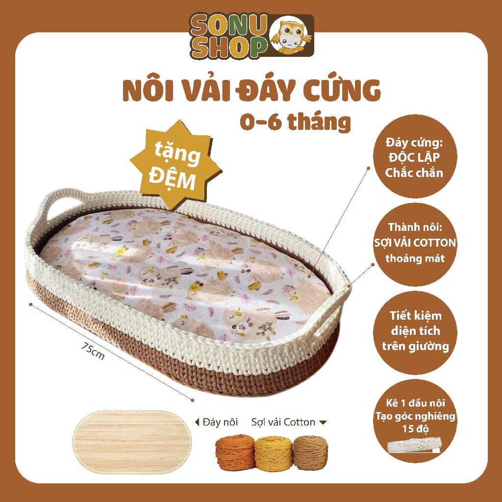 Nôi sợi vải đáy cứng ngủ chung giường cho bé sơ sinh đến 6 tháng (Sonu shop)