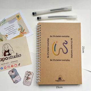 Sổ vẽ luyện nét Hapostudio - Sketchbook kèm bút gel đen - giấy kem trơn 100gsm