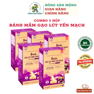 Bánh Mầm Gạo Lứt Yến Mạch ăn sáng Bhnong NÔNG SẢN MỘNG , Ít Đường, Dinh Dưỡng, Eat Clean Combo 5 Hộp Lớn Bánh Food