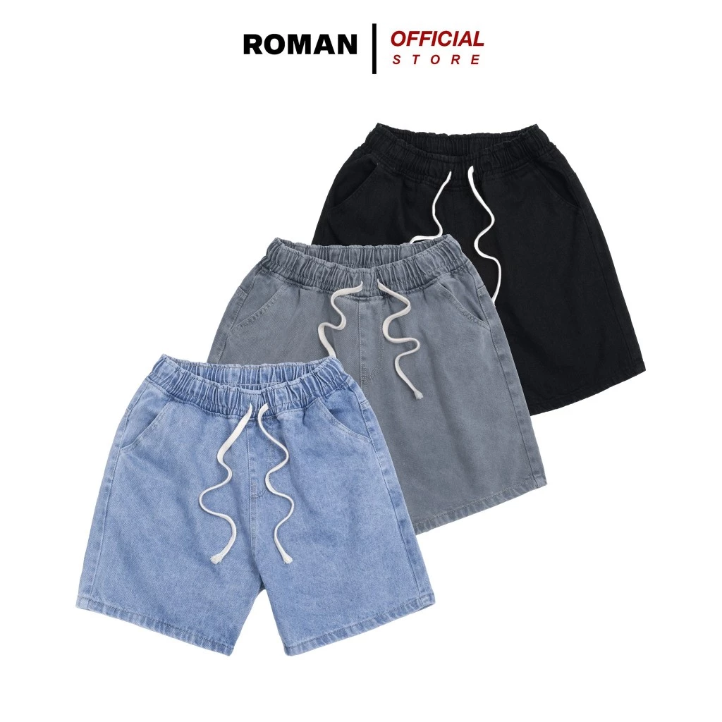 Quần short jean nam trơn basic cạp chun chất bò cao cấp ROMAN SJ08