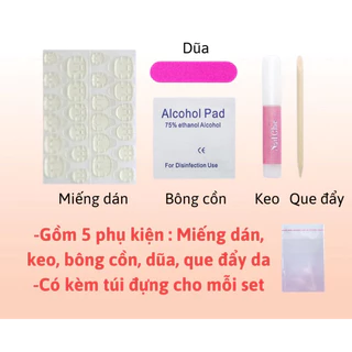 Nail box, set phụ kiện nailbox (miếng dán, bông cồn, que đẩy da, dũa, keo)