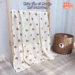 Khăn tắm xô Muslin khổ 90*100cm cho bé, khăn tắm sơ sinh thấm hút tốt đa năng