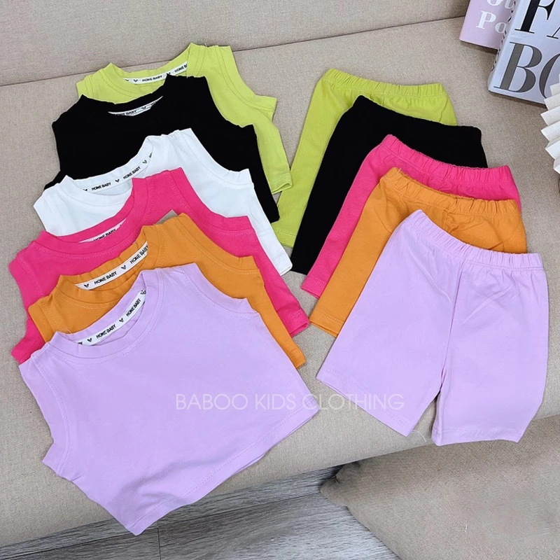 Đồ Bộ Bé Gái Áo Croptop Sát Nách Quần Đùi Chất Cotton Mát Mịn BaBoo Kids SB1