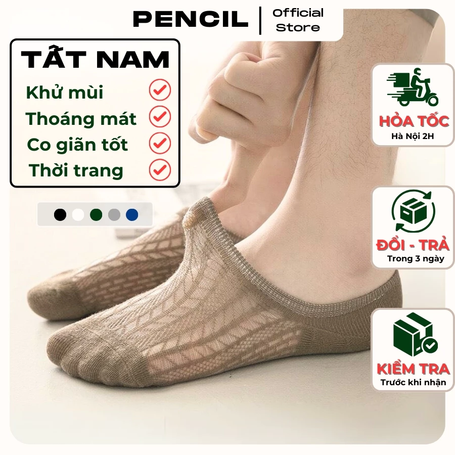 Tất Nam Cổ Ngắn Chất Len Lưới Mỏng Nhẹ Thoáng Khí Khử Mùi PencilStore