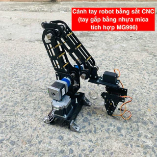 Cánh tay robot FULL kim loại kèm động cơ bước giảm tốc (lắp ráp sẵn như hình, vật liệu sắt CNC)