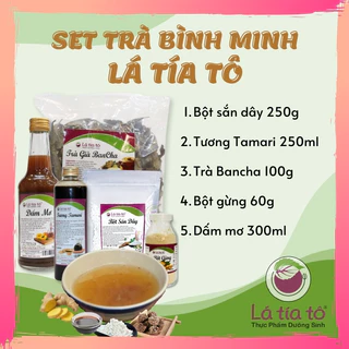 Set Trà Bình Minh Lá Tía Tô ( Trà Bancha 100g,  Bột gừng 60g, Bột sắn dây 250g, Dấm mơ 300ml,Tương Tamari 250ml )