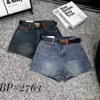 QUẦN SOOC JEANS KÈM ĐAI MIU MIU CHỮ ĐỎ HÀNG QCL1 MS252763