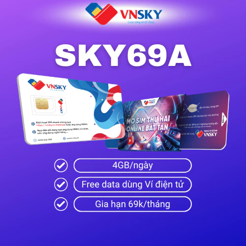 SKY69A Sim 4G Data tốc độ cao 4Gb/ngày thuộc mạng di động VNSKY
