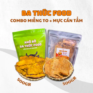 Combo 500g khô bò lát và 500g khô mực cán tẩm gia vị thơm ngon từ BA THỨC FOOD