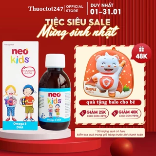 DHA cho bé Neo kids omega 3 DHA cho trẻ sơ sinh, Vitamin D3, A, E giúp phát triển trí não tăng cường thị lực Hộp 150ml