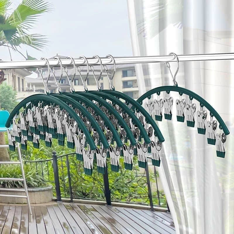 Combo 3 chiếc móc vòm phơi đồ lót, tất vớ quần áo có khóa chống gió, chống trượt (mỗi móc 10 kẹp)