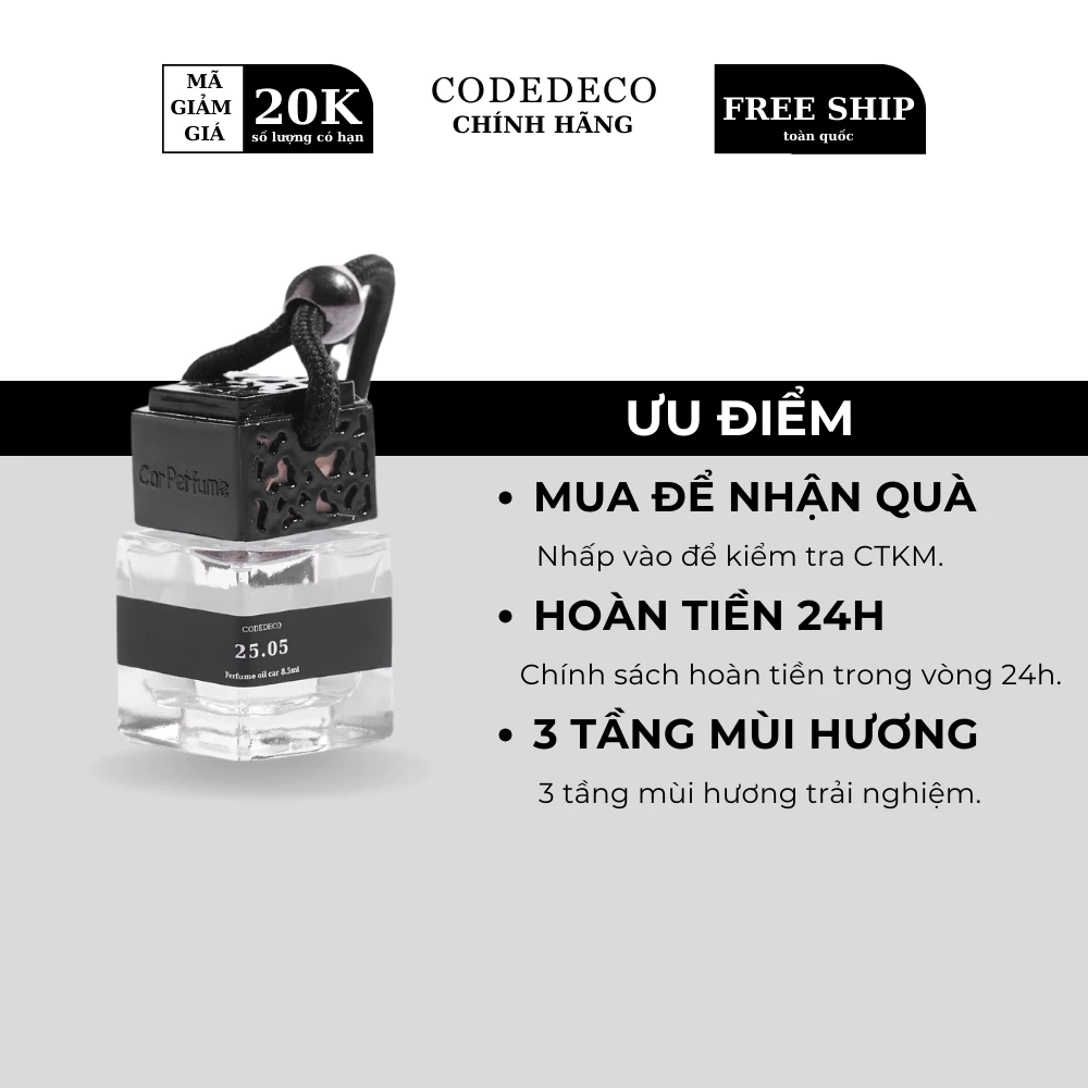 Tinh dầu nước hoa dạng treo CODEDECO Love Fruit 8.5ml 3 tầng hương, treo xe tô tô, nhà vệ sinh, phòng ngủ, tủ quần áo