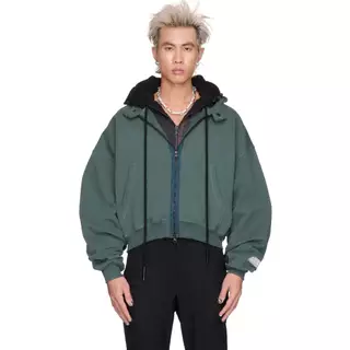 Áo khoác dáng ngắn dây kéo xanh xám - BEUTER Midnight Green Boxy Zip Hoodie