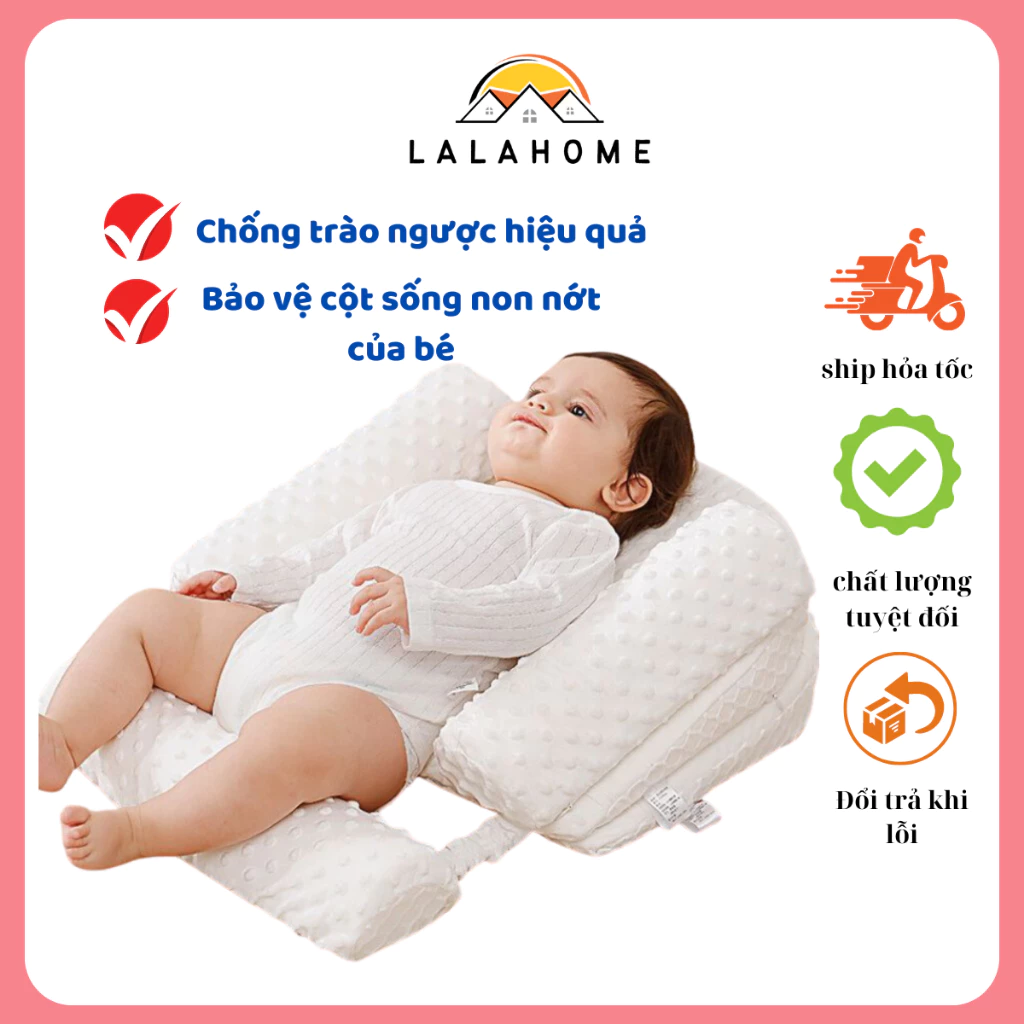 Gối chống trào ngược cho bé cao cấp, Đệm chống sặc chống nôn trớ cho bé, Đệm định hình ngủ đúng tư thế kèm chặn