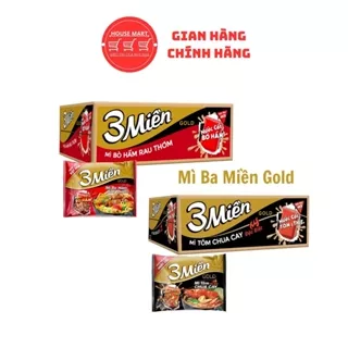 Thùng 30 Gói Mì 3 Miền Gold Vị Bò Hầm Rau Thơm / Tôm Chua Cay ( 75G/Gói )