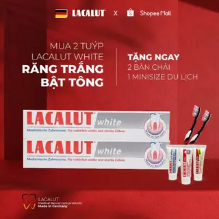 Combo 2 Tuýp Lacalut White - Kem Đánh Răng Làm Trắng Răng, Bảo Vệ Men Răng + 2 bàn chải + 3 mãu thử