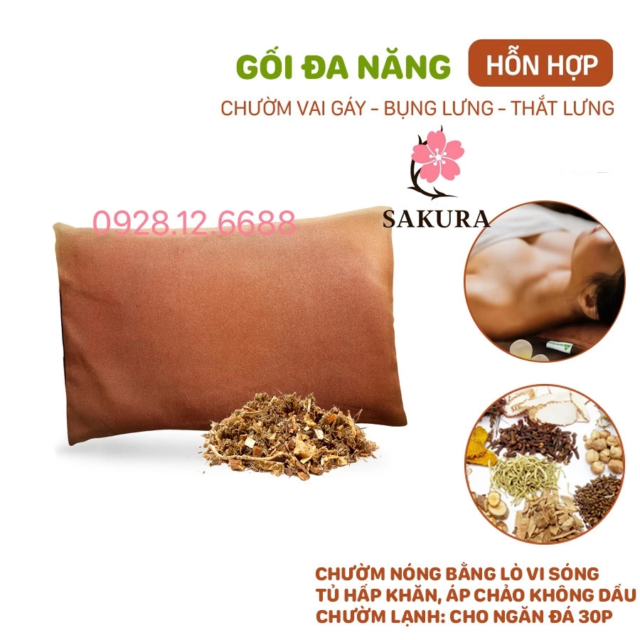 Gối chườm thảo dược chườm nóng lạnh Sakura, giảm đau mỏi bụng lưng vai gáy thảo dược thiên nhiên