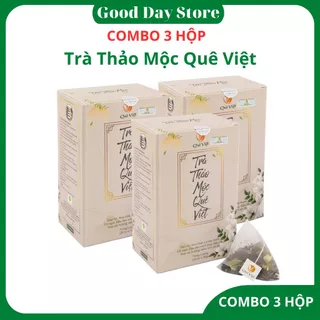 COMBO 3 hộp trà thảo mộc quê việt gồm 8 vị Gạo lứt,đậu đen,đậu đỏ,hoa oải hương,hoa nhài,cỏ ngọt,nấm linh chi đỏ,lá nếp
