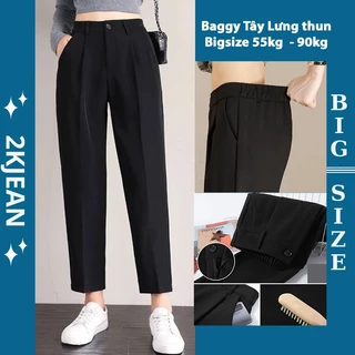 Quần baggy tây nữ lưng thun Bigsize 55kg-85kg, kiểu dáng quần baggy cạp chun cao nữ ống rộng BGTAY 2KJeans