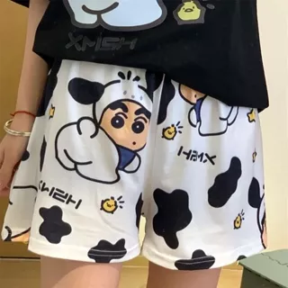 Quần Short hoạt hình Unisex SHIN BÒ SỮA ❤️ Quần đùi nam nữ mặc nhà Freesize 38-65kg