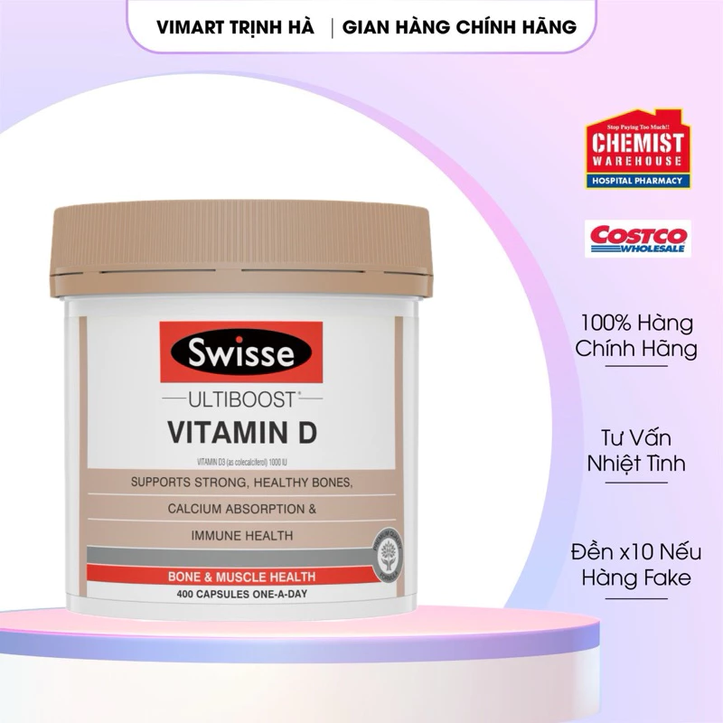 Canxi Hữu Cơ & Vitamin D - Viên uống Swisse Ultiboost Calcium & Vitamin D hỗ trợ loãng xương lọ 150 viên