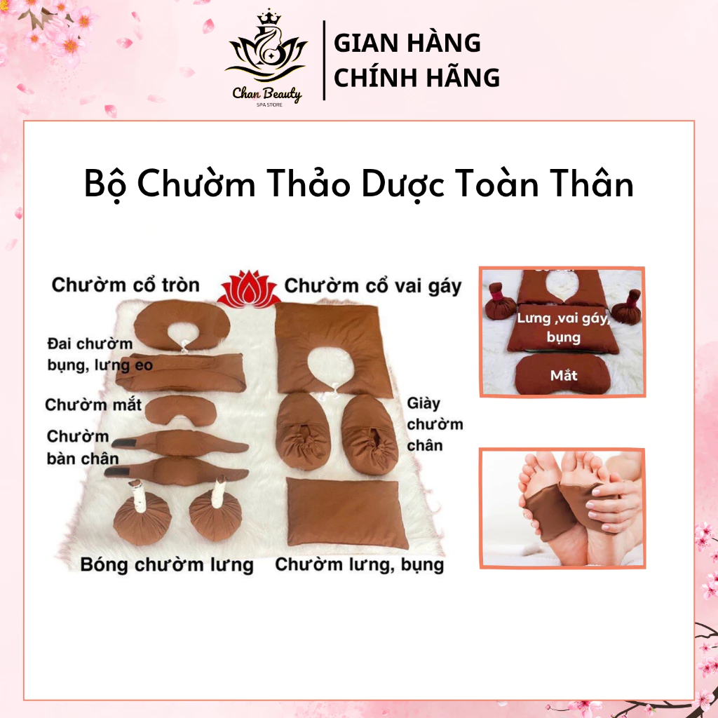 Combo Túi Chườm Thảo Dược Dưỡng Sinh, Chườm Lưng Bụng Cổ Vai Gáy Cho Gia Đình Spa