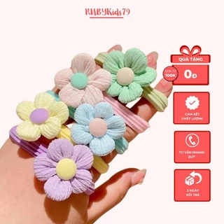 Dây cột tóc cho bé RCT05 set 6 dây buộc tóc cho bé gái gắn nơ hoa dễ thương co dãn nhiều màu - rubykids79