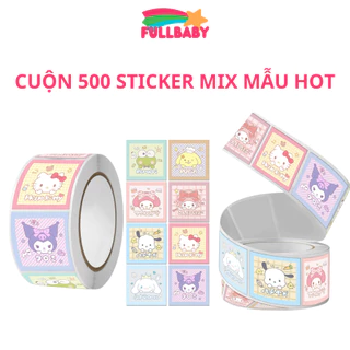 Cuộn 500 sticker khen thưởng hoạt hình ngộ nghĩnh, tem dán sticker MIX MẪU cute kt 25cm FULLBABY