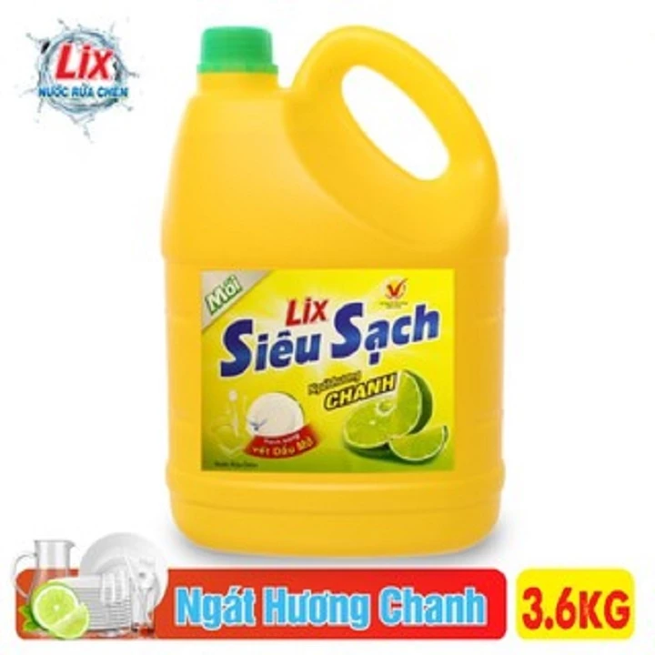 Nước Rửa chén Lix Siêu sạch 3,6Kg Hương Chanh