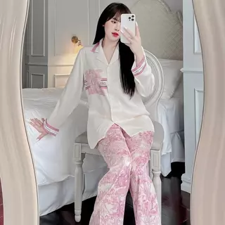 Đồ Bộ Nữ Mặc Nhà, Pijama Tay Dài Lụa Xước Freesize, Đồ Ngủ Tiểu Thư Mặc Đẹp Ra Đường Lẫn Ở Nhà.