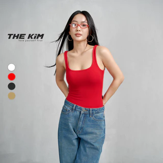 Áo thun 2 dây bản to cổ U ( có mút ngực ) THE KIM , áo thun hai dây quai to dáng dài sơ vin T229