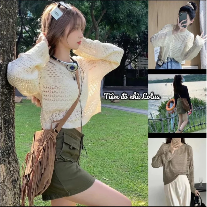 Áo len dệt kim lưới Quảng châu (KHÔNG KÈM áo trong) xinh cao cấp dài tay cổ tròn hot tiktok douy (Tiệm đồ nhà Lotus)