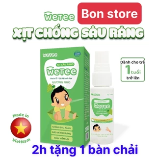 [Tặng bàn chải] Xịt chống sâu răng cho bé wetee từ 1 tuổi giảm sâu sún răng, bảo vệ men răng, hương nho 30ml