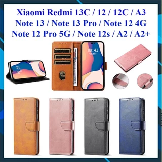 Bao da dạng ví Xiaomi Redmi 13C, 12, 12C, Note 13, Note 13 Pro, Note 12 4G, Note 12 Pro, Note 12s, A3, A2, A2+ đựng tiền